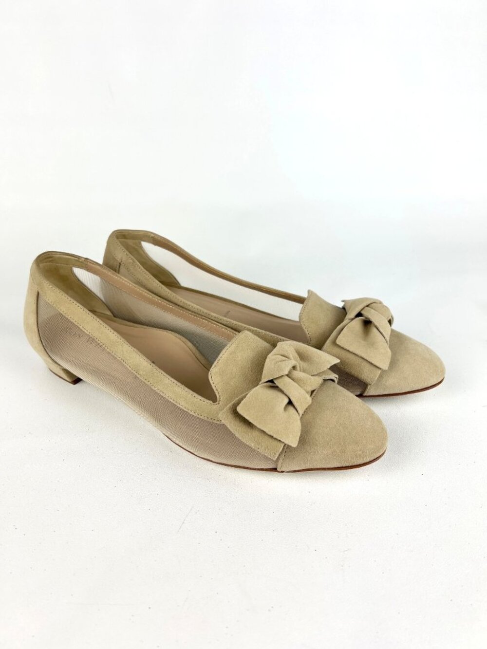 Ron White Womens Hettie Suede Mesh Bow Loafers Flats Beige size EU 38.5 US 8